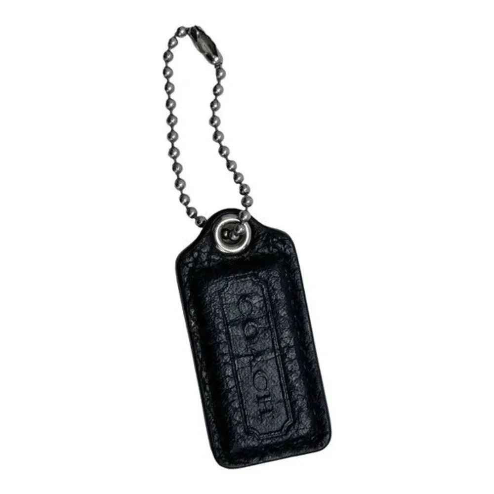 COACH Black Leather Replacement‎ Keychain Mini Tag Fob On Beaded Chain​​​